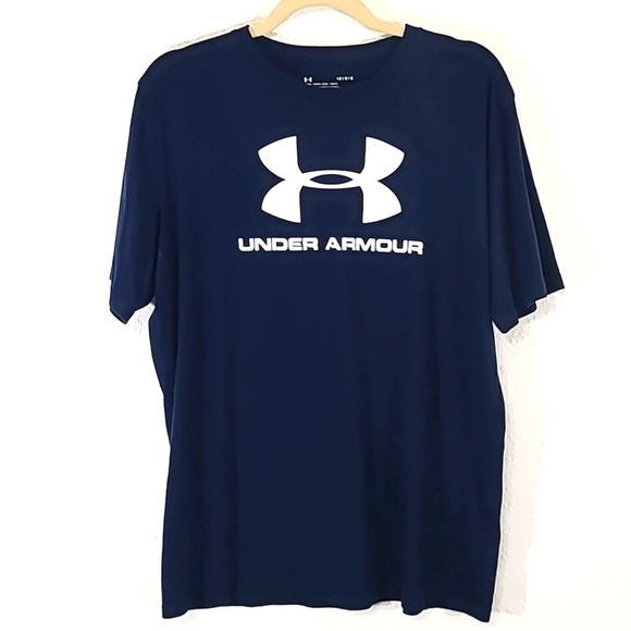 UNDER ARMOUR Blue/White Men's Short Sleeve Shirt, size Large - Picture 1 of 5